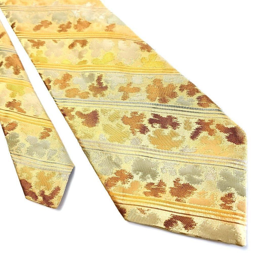 Innocenti Tom James Yellow Silk‎ Tie Woven Short Striped Floral